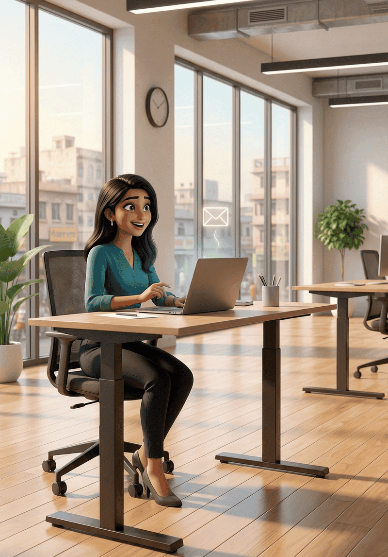 A software professional at her desk submitting an enrollment inquiry