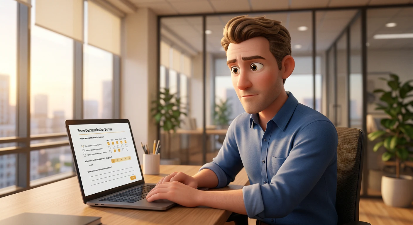 Manager reviewing team communication survey results