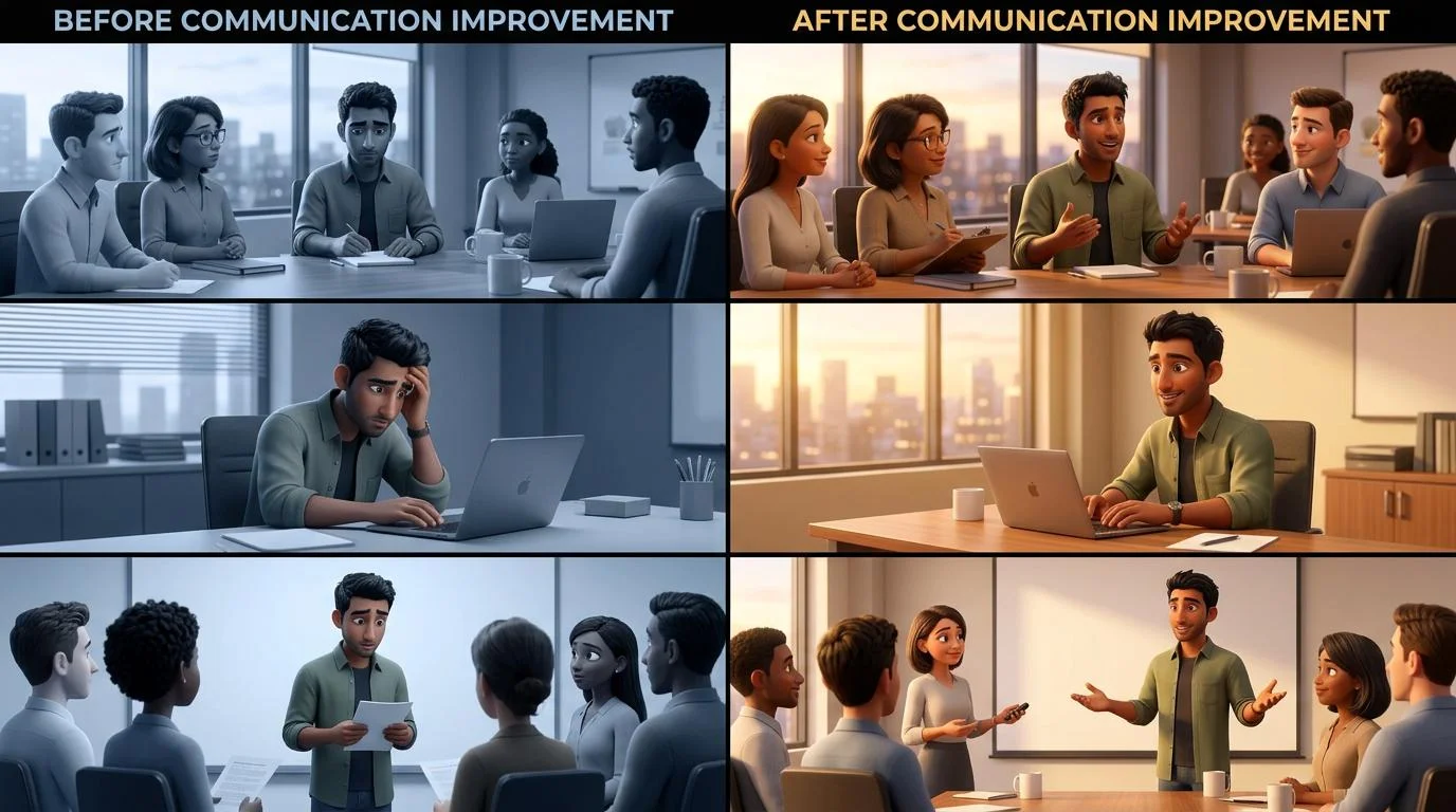 Before and after showing improved communication across multiple scenarios
